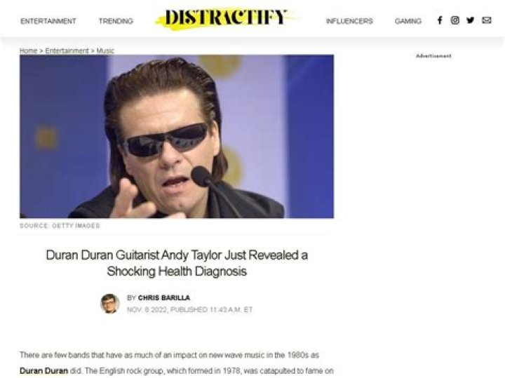 Duran Duran Guitarist Andy Taylor Just Revealed a Shocking Health Diagnosis